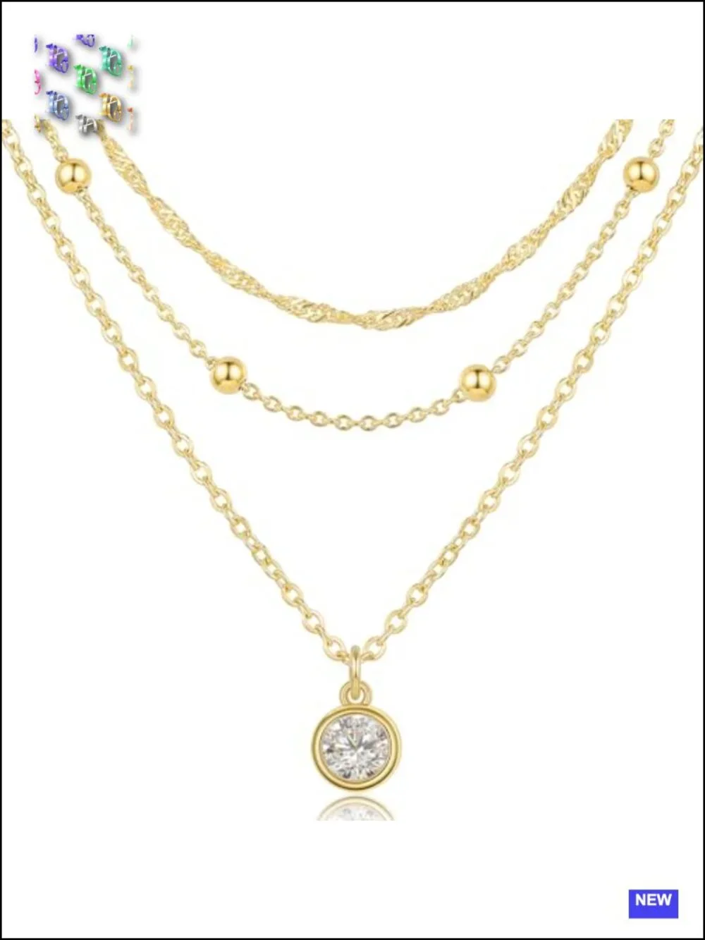14K Gold Plated Layered 3 Piece Stackable Necklace Set Dainty Pendant